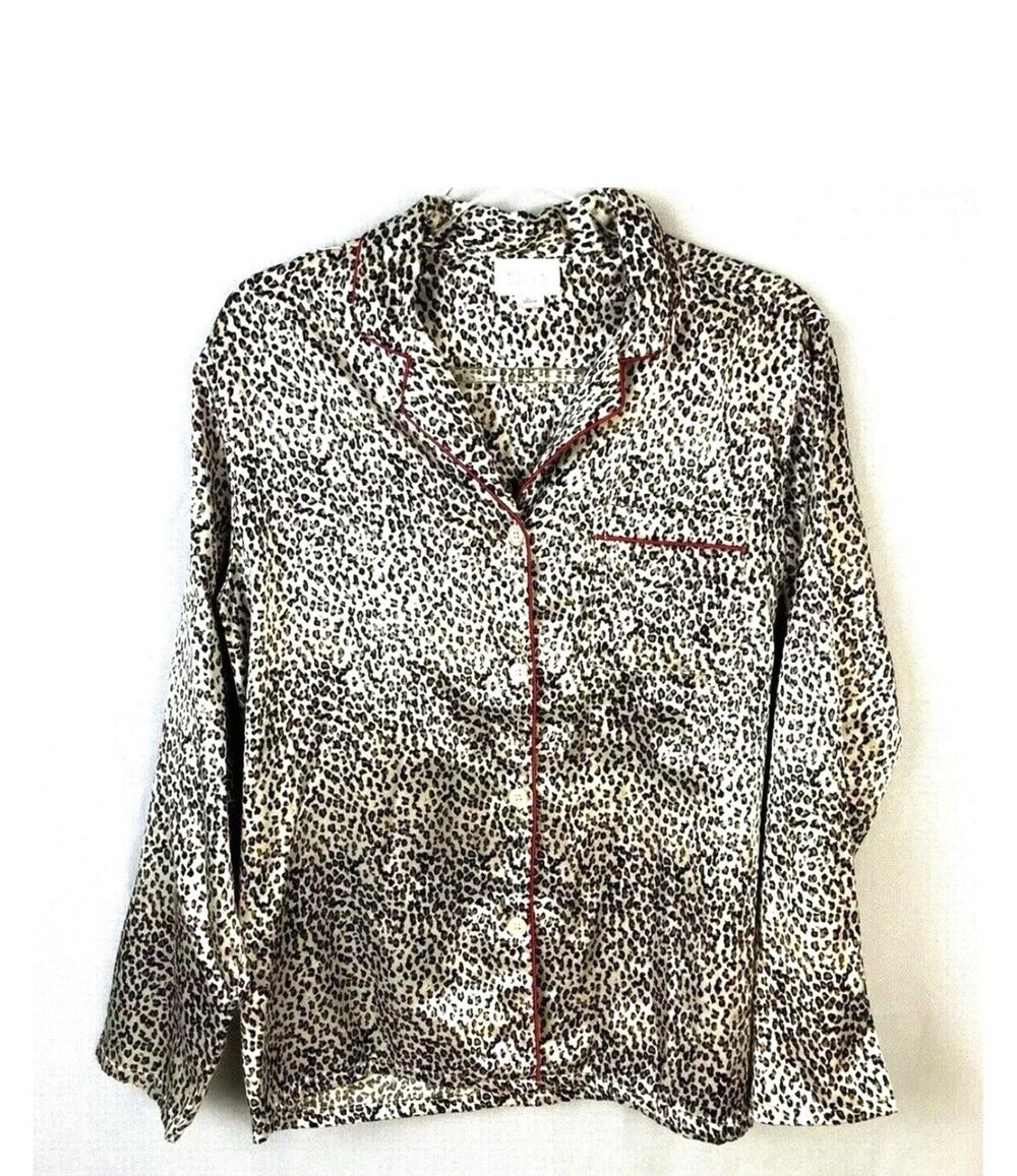 Animal Print Sleepwear Pajama Top Character Women Medium Black Red Sexy Silky